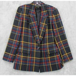 Kasper & Company Blazer 4 Plaid Wool Preppy Academia Schoolgirl Button‎ Career